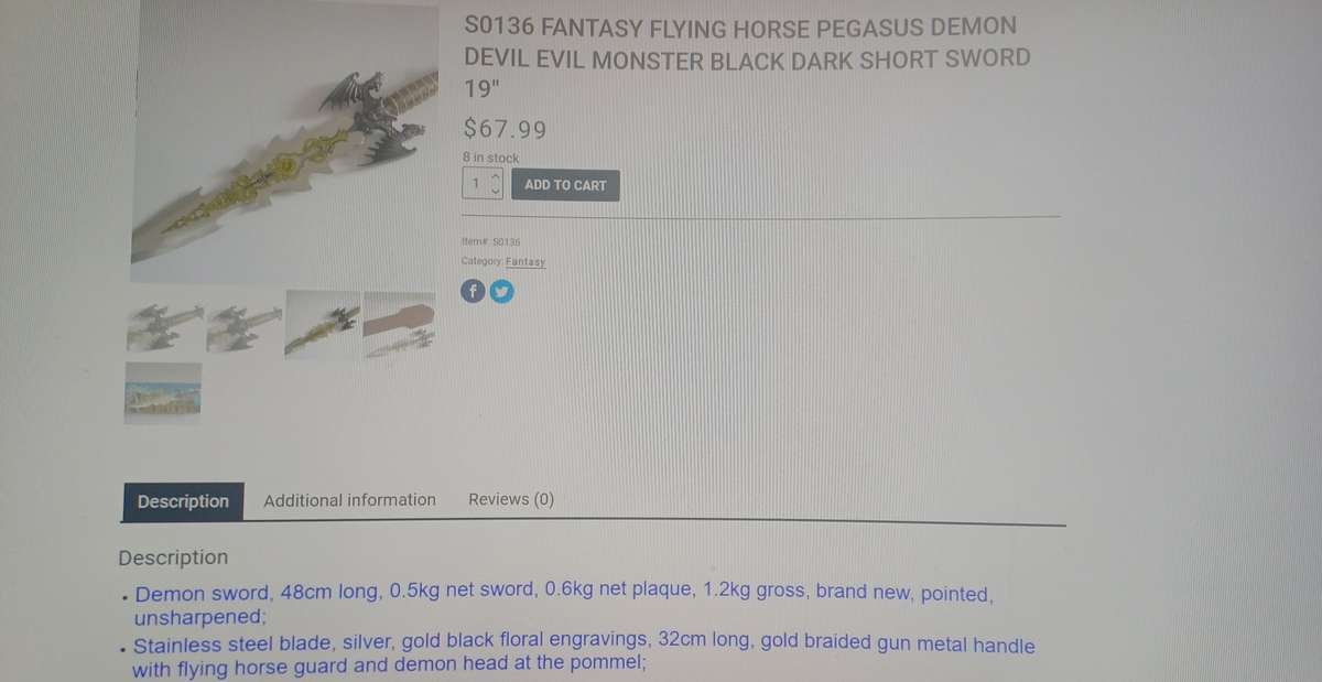 Fantasy Display Short Sword