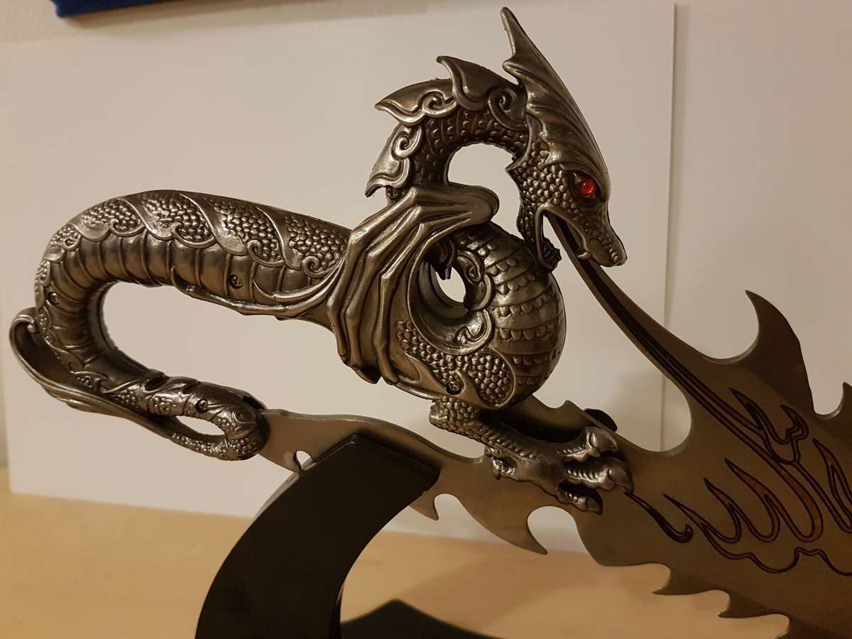 Fantasy Dragon Dagger with Stand - Skyrim Dagger of Alduin from the video game The Elder Scrolls