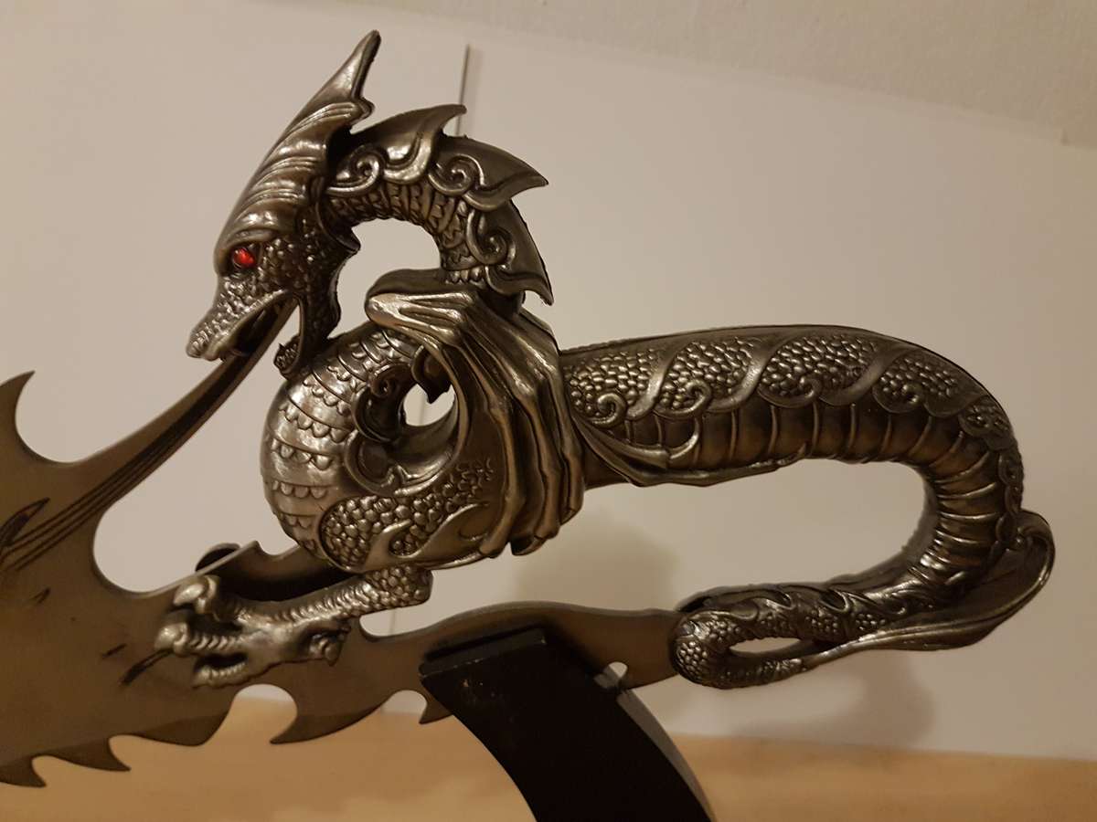 Fantasy Dragon Dagger with Stand - Skyrim Dagger of Alduin from the video game The Elder Scrolls