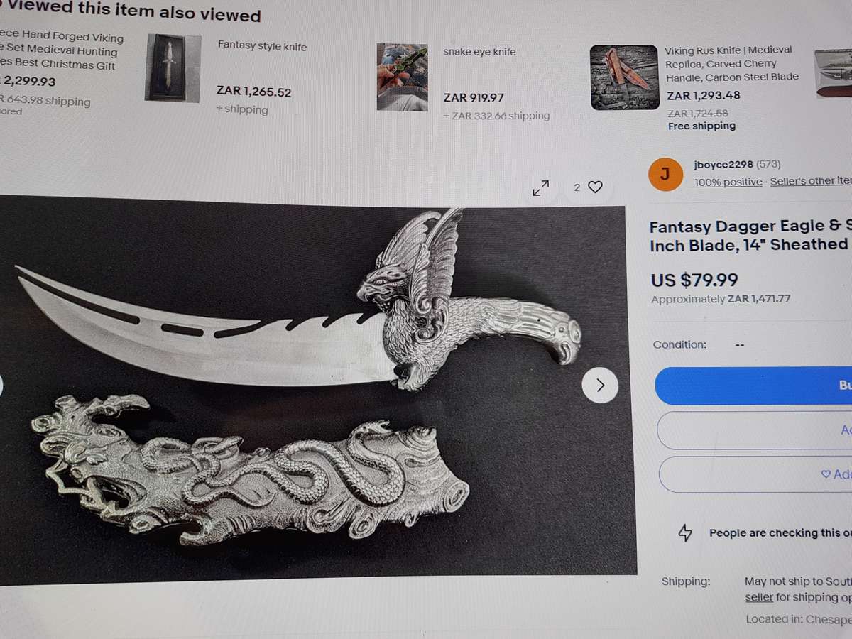 Fantasy Dagger Eagle and Snake Knife with Sheath (All Steel)