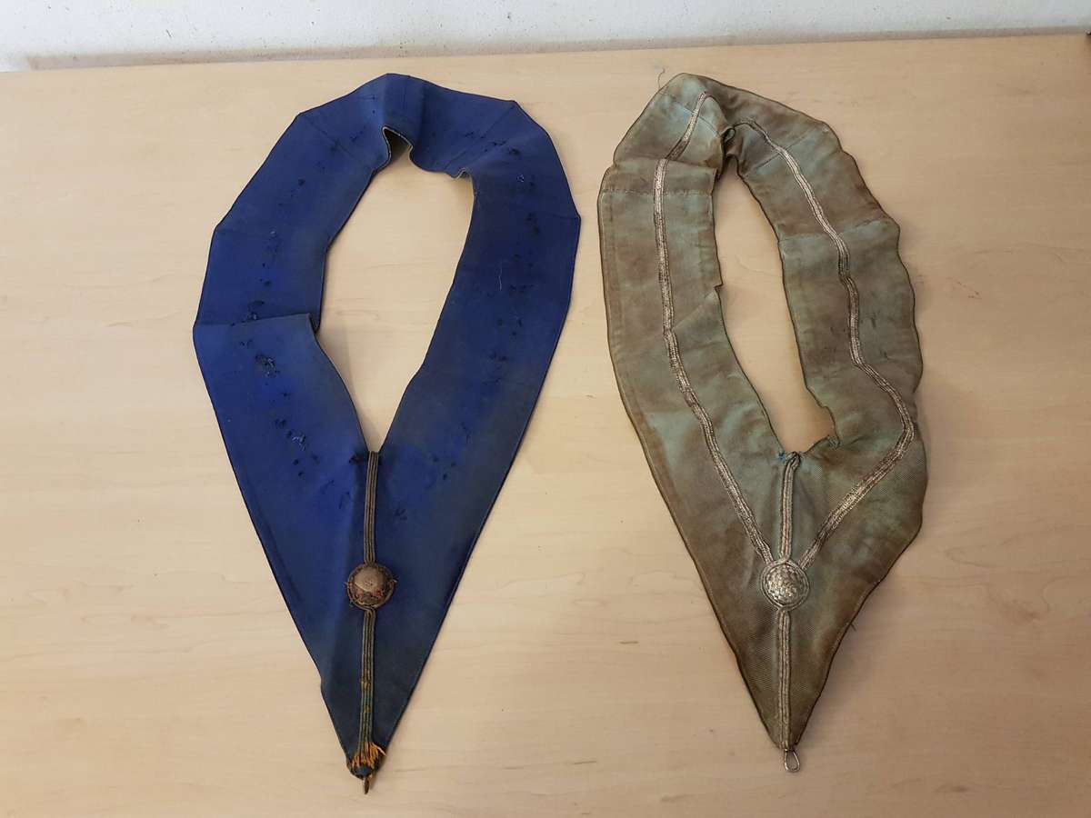 Masonic Regalia Incl Aprons, Gauntlets, Collars, Pins, Badges, Belt Buckle in 2 Leather Suitcases