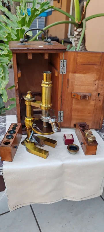 Stunning 19th century Solid brass E.Leitz Wetzlar German Microscope in Box No 24414
