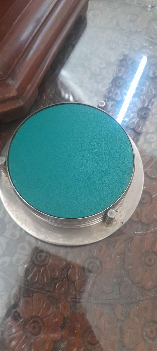 6 Beautiful Vintage Silver Coasters with holder. (see photos)