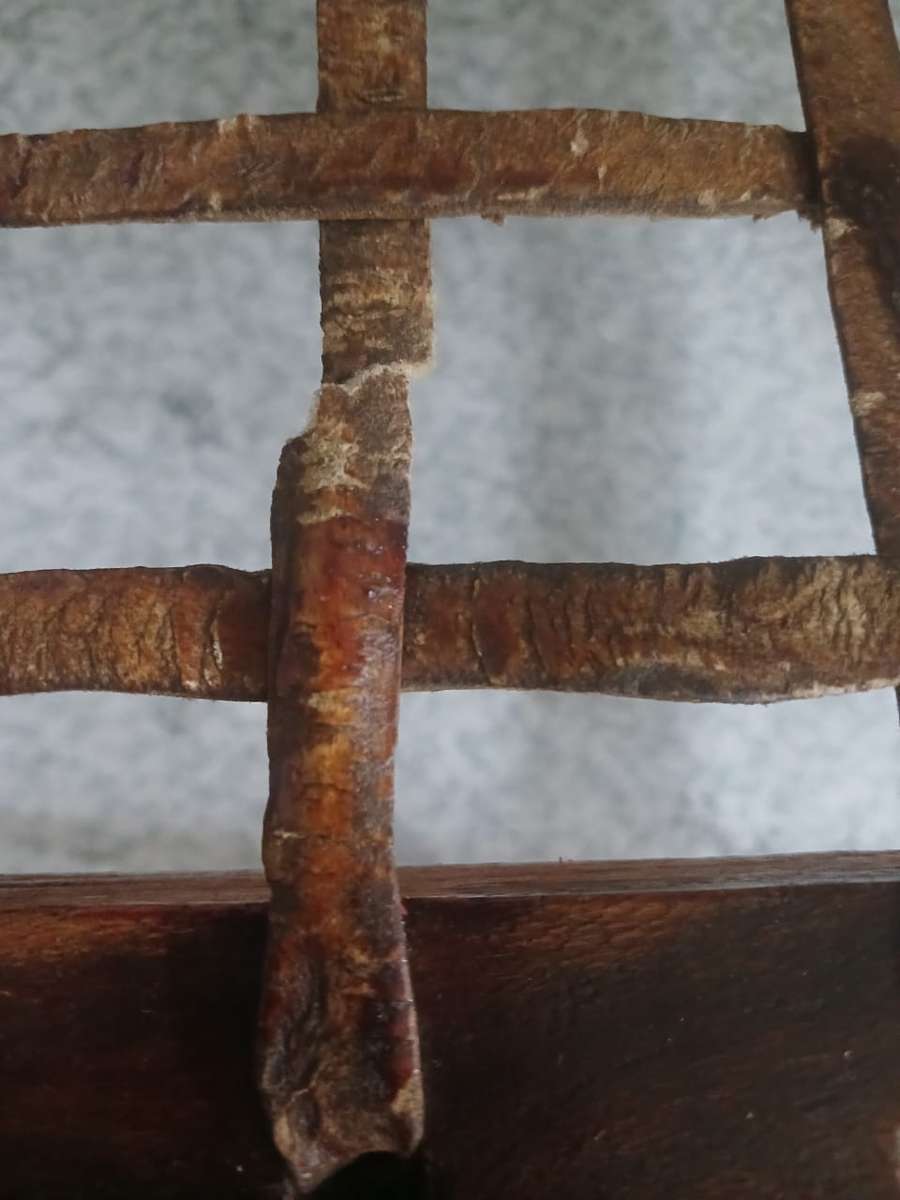 Antique Wood & Leather Kiddies Riempie Chair! See photos.