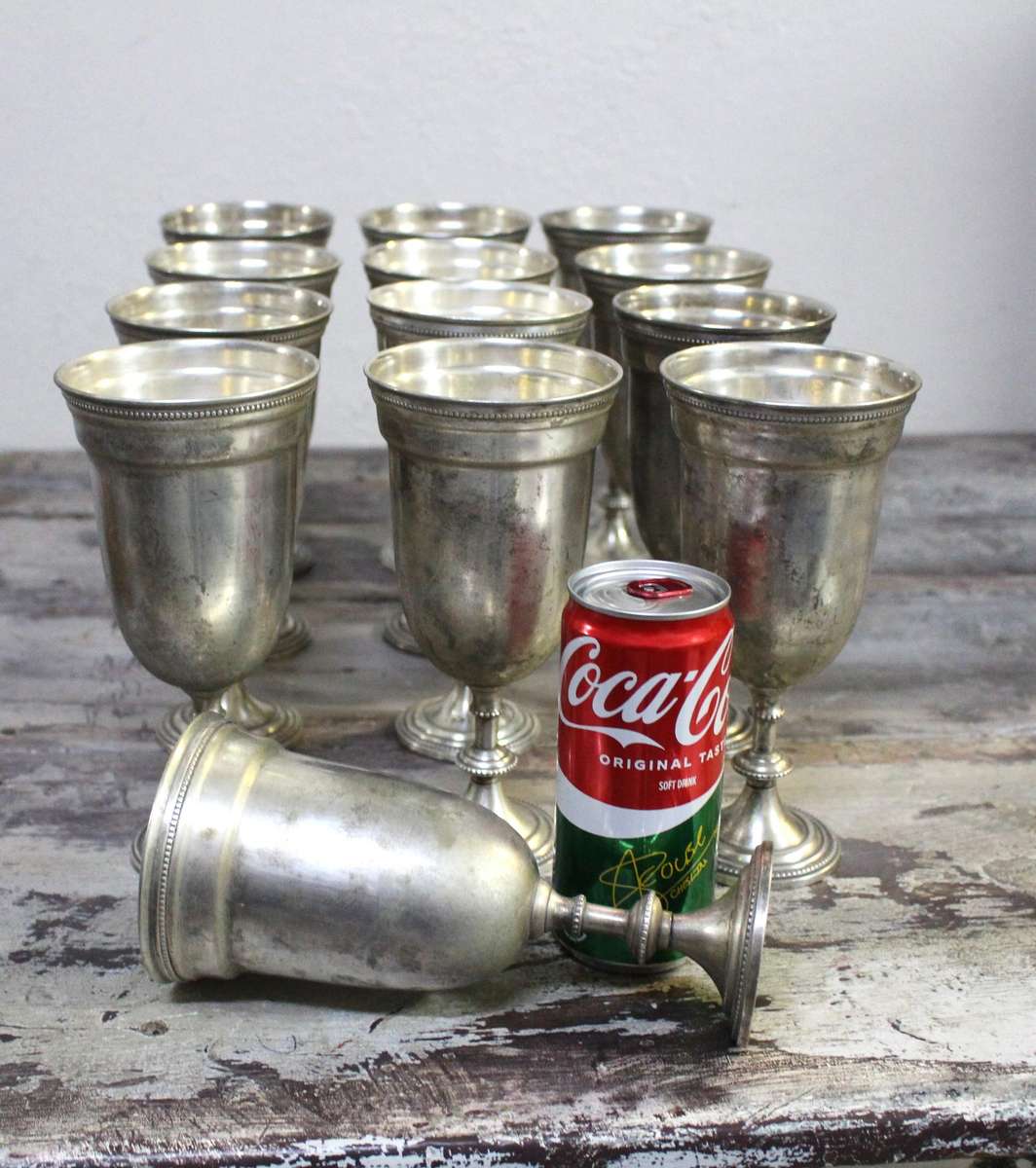13 Vintage Silver Wine Glasses. All for one price!