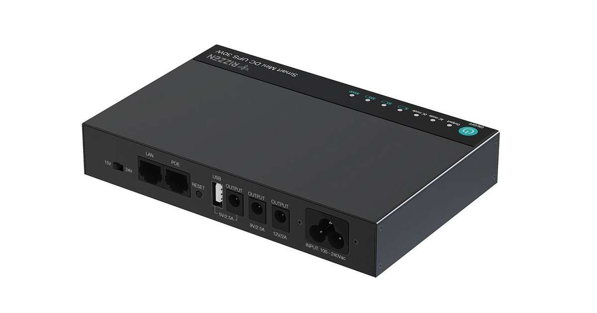 Rizzen 30W Mini UPS for DC & POE, Wi-Fi Router, Fibre with 2m DC Cable