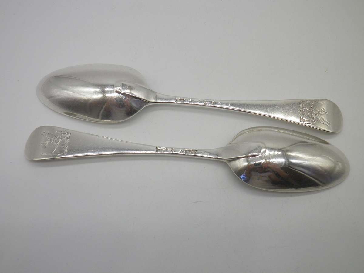 GEORGE II HALLMARKED SILVER RAT TAIL SPOONS Ebenezer Coker London c1753 75grms