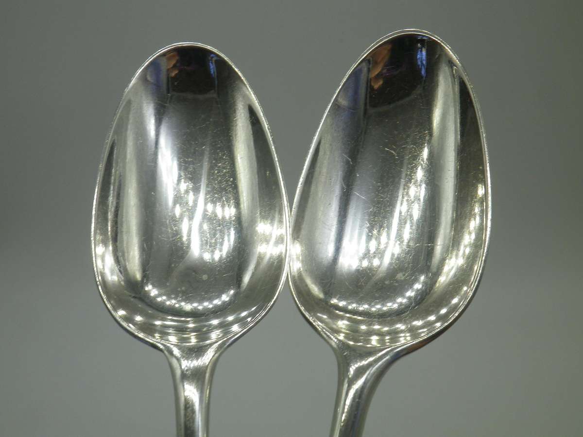 GEORGE II HALLMARKED SILVER RAT TAIL SPOONS Ebenezer Coker London c1753 75grms