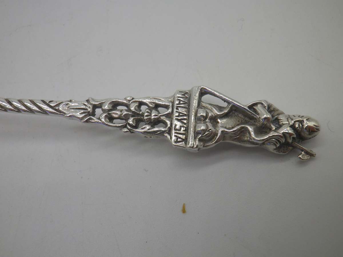 Sterling Silver FIGURAL Souvenir spoon, Malaysia. Wise Old man. 10.45 grams. 11cm long