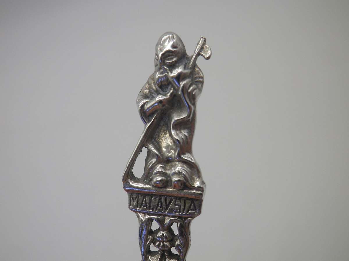 Sterling Silver FIGURAL Souvenir spoon, Malaysia. Wise Old man. 10.45 grams. 11cm long