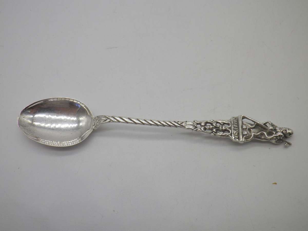 Sterling Silver FIGURAL Souvenir spoon, Malaysia. Wise Old man. 10.45 grams. 11cm long