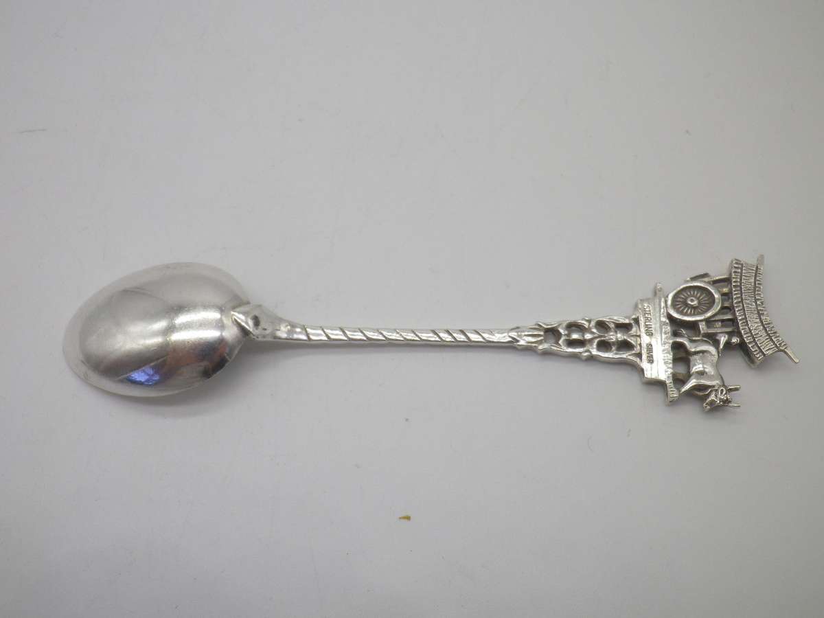 Sterling Silver FIGURAL Souvenir spoon, Malaysia. Bull Drawing cart. 11.2 grams. 11cm long