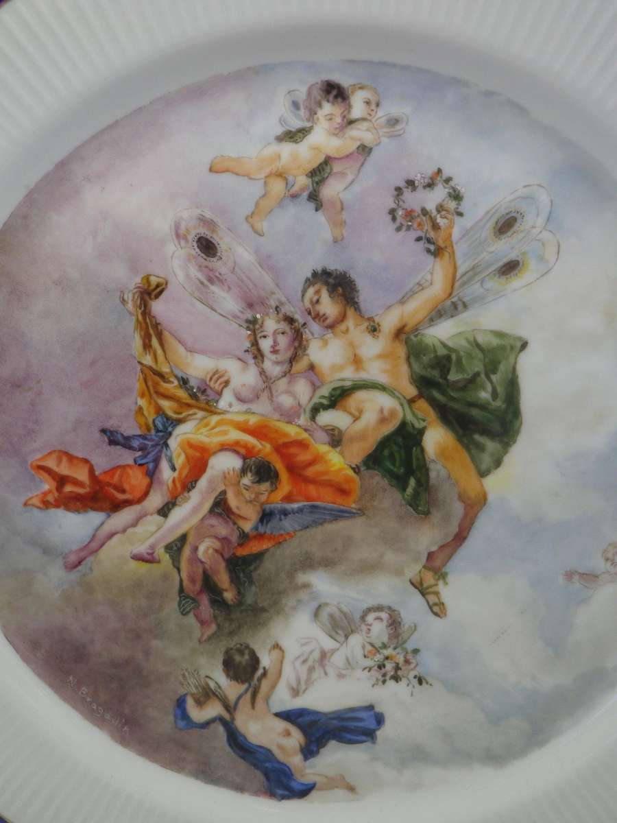 Beautiful Hand painted Display plate. Myth of 'Zeffiro & Flora' by Tiepolo. Chodziez Poland 24cm