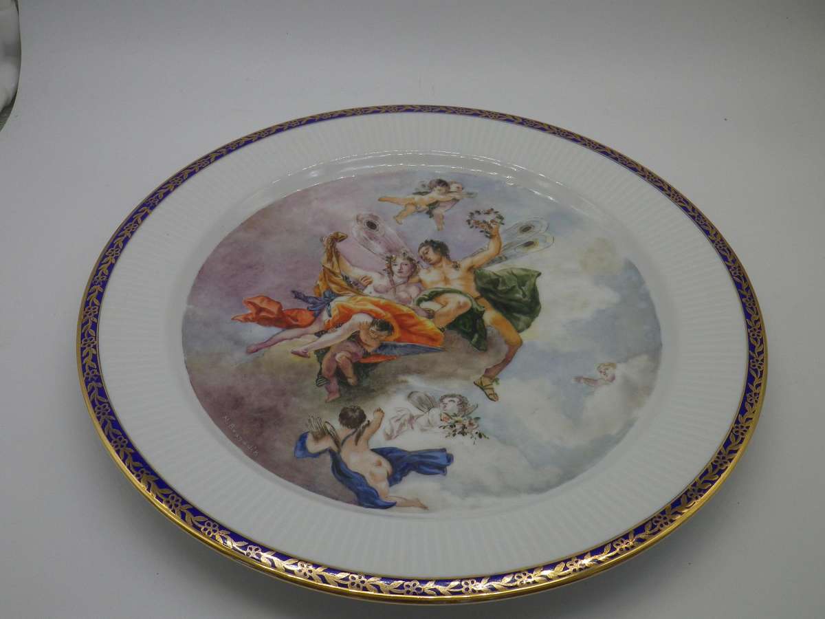 Beautiful Hand painted Display plate. Myth of 'Zeffiro & Flora' by Tiepolo. Chodziez Poland 24cm