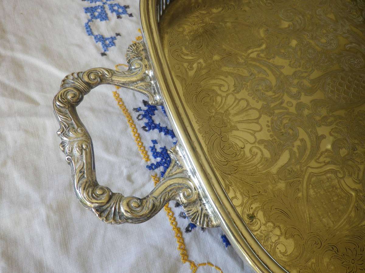 Handsome Large Vintage Silver Plate on Brass Tray Gallery Tray. Good quality and Condition