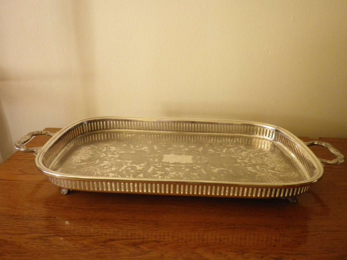 Handsome Large Vintage Silver Plate on Brass Tray Gallery Tray. Good quality and Condition