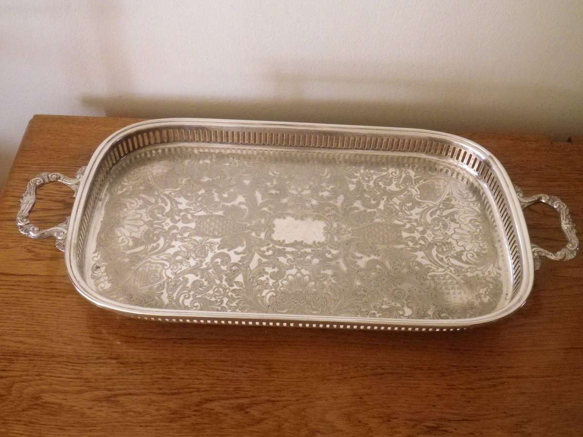 Handsome Large Vintage Silver Plate on Brass Tray Gallery Tray. Good quality and Condition
