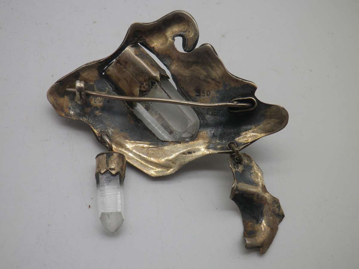 950 Silver 950 Amethyst & Natural Quartz Crystal brooch & bangle. Made in Peru. Spectacular