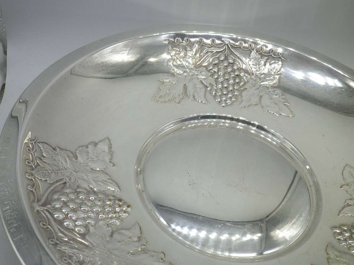 Large Vintage Silver Plate on Brass GRAPE or fruit pedestal Bowl. Made in Sweden. 32cm