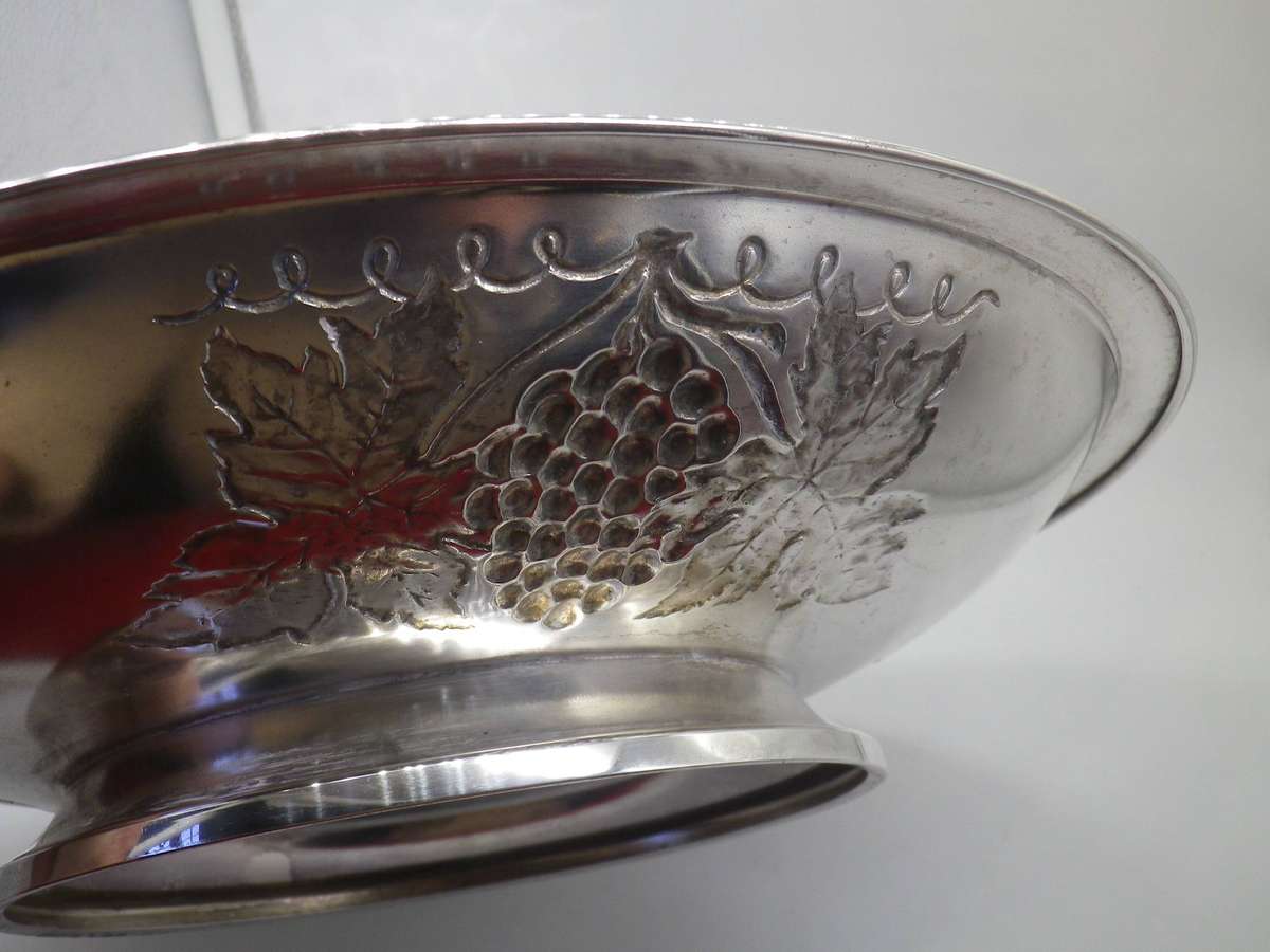 Large Vintage Silver Plate on Brass GRAPE or fruit pedestal Bowl. Made in Sweden. 32cm