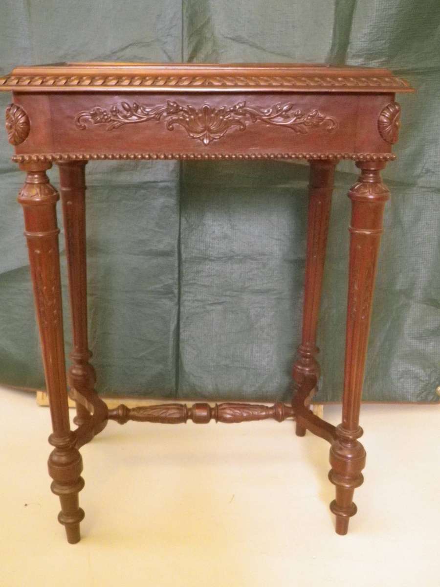 Ornate Wooden Vitrine Display Case with Bevelled Glass Top