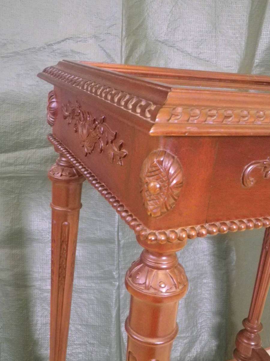 Ornate Wooden Vitrine Display Case with Bevelled Glass Top