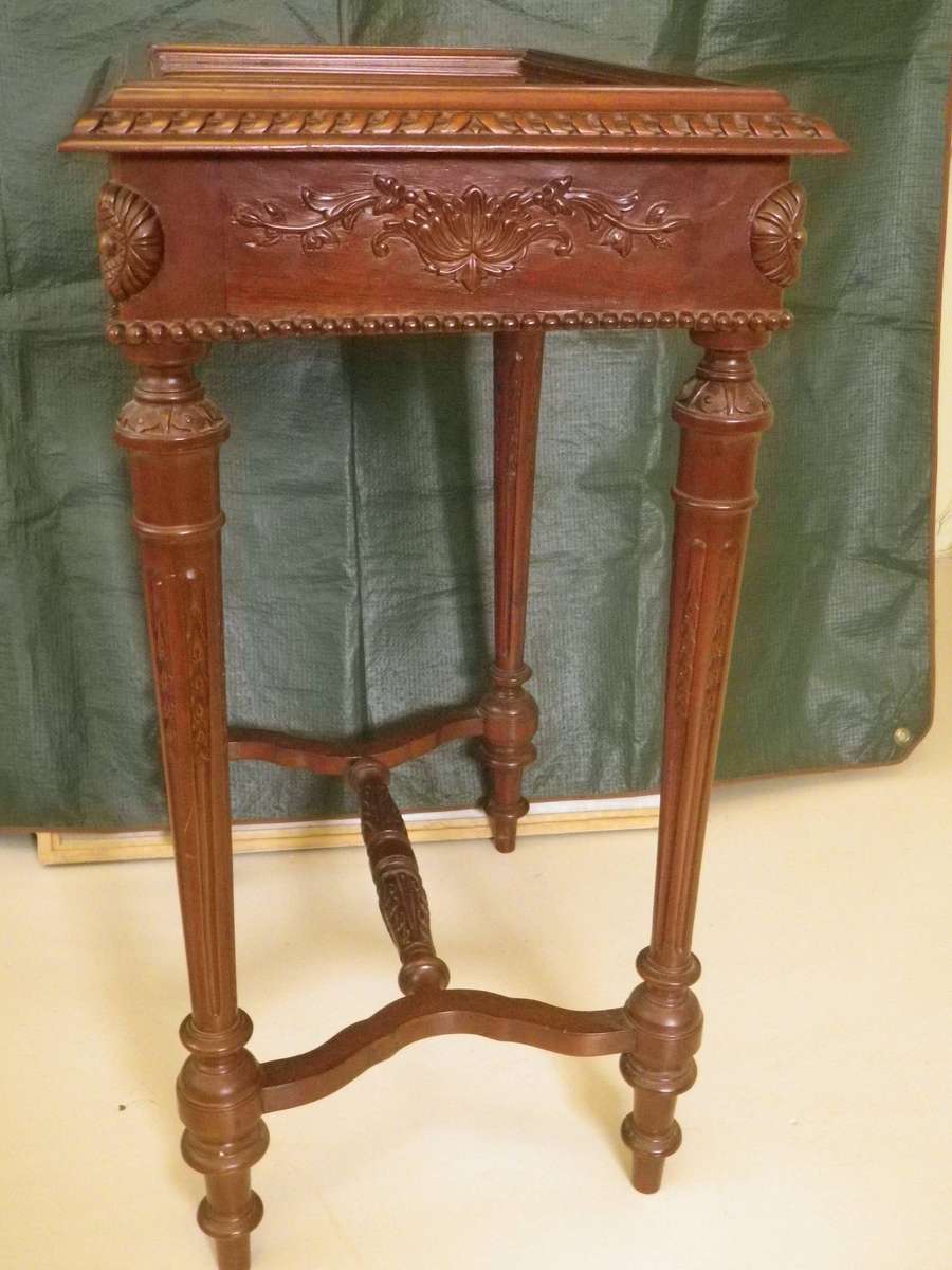 Ornate Wooden Vitrine Display Case with Bevelled Glass Top