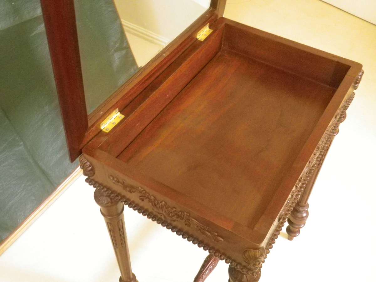 Ornate Wooden Vitrine Display Case with Bevelled Glass Top