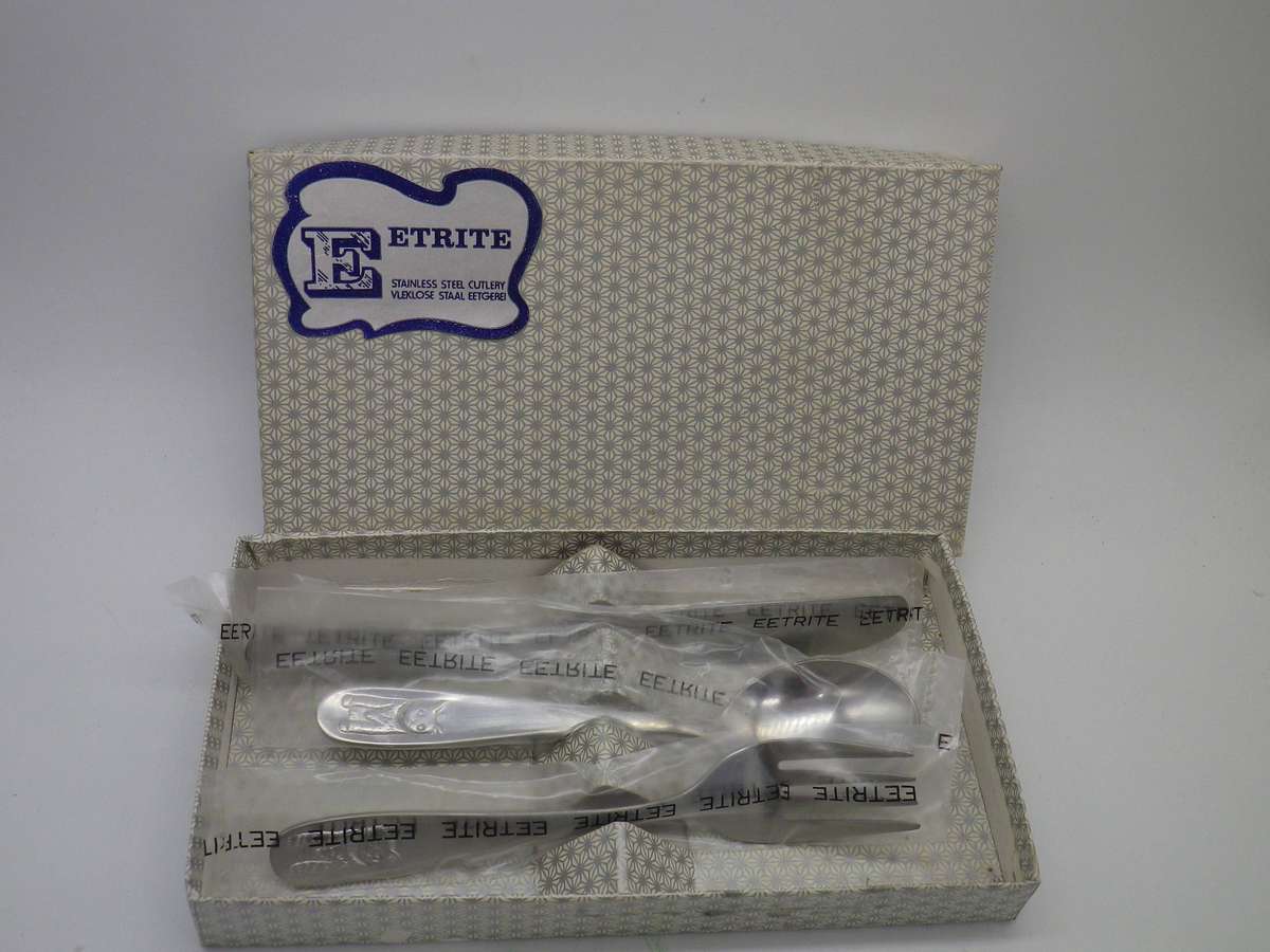 CUTE KIDDIES KITTY First Cutlery set. Knife, fork & spoon. EETRITE Stainless Steel