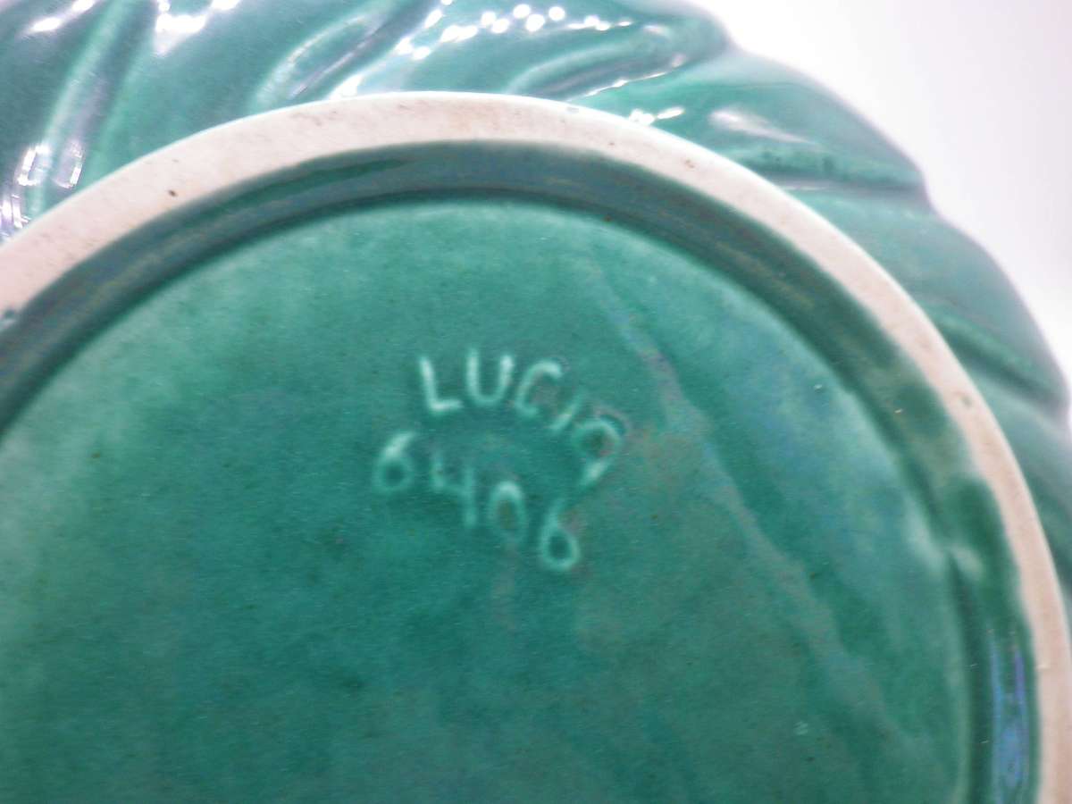 Vintage Mid Century Lucia Ware green round bowl. No 6406 20.5cm