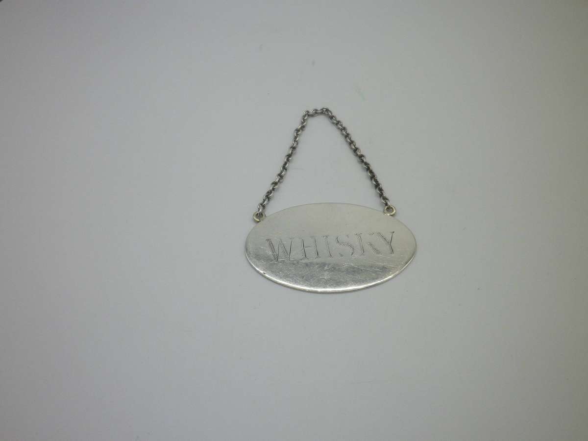 Hallmarked SOUTH AFRICAN! Sterling Silver Large Oval Whisky Decanter label. 19.15grms. 6cm x 4cm