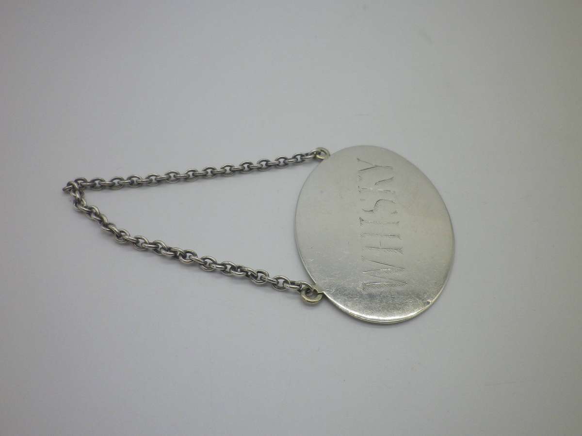 Hallmarked SOUTH AFRICAN! Sterling Silver Large Oval Whisky Decanter label. 19.15grms. 6cm x 4cm