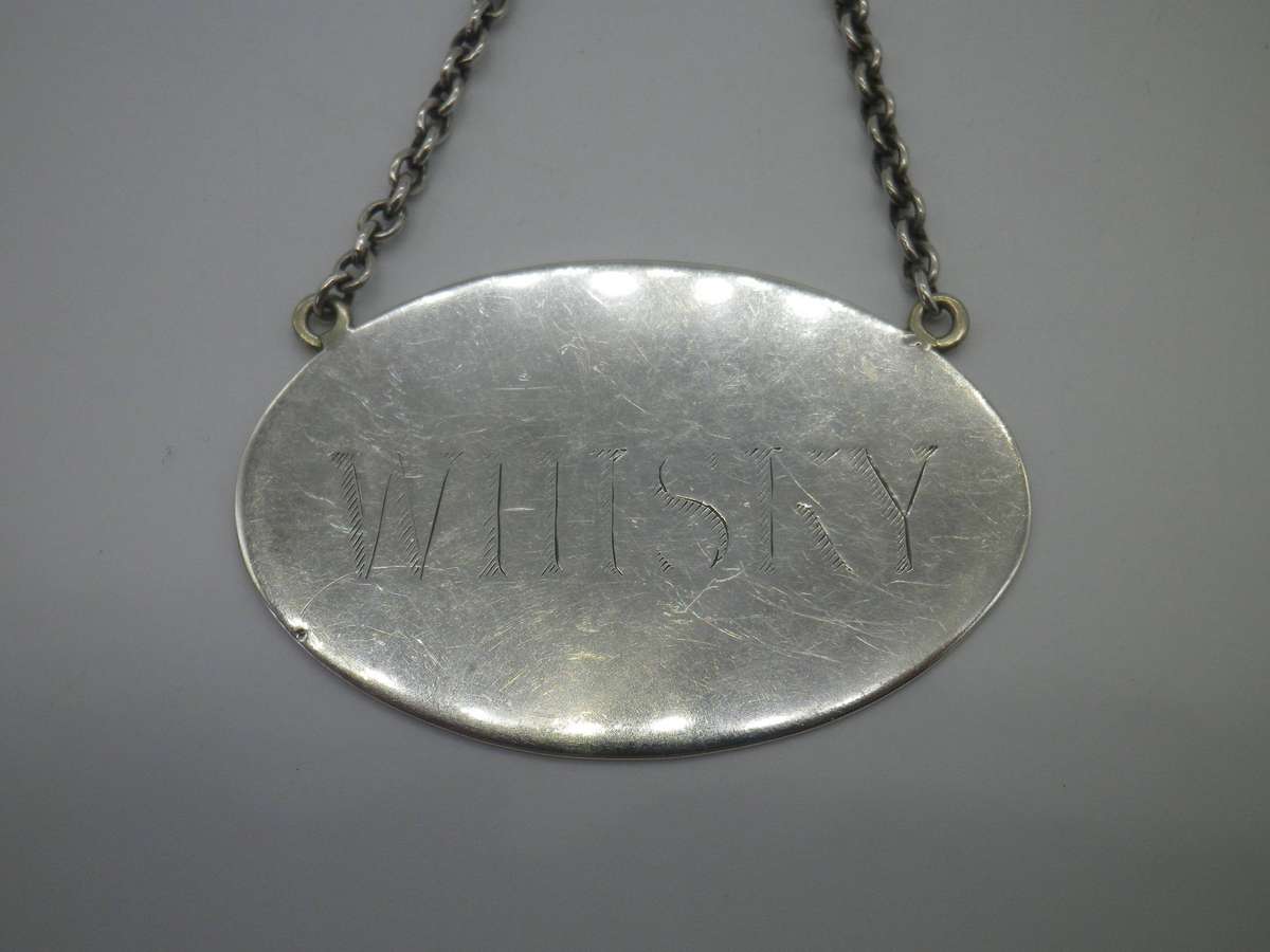 Hallmarked SOUTH AFRICAN! Sterling Silver Large Oval Whisky Decanter label. 19.15grms. 6cm x 4cm