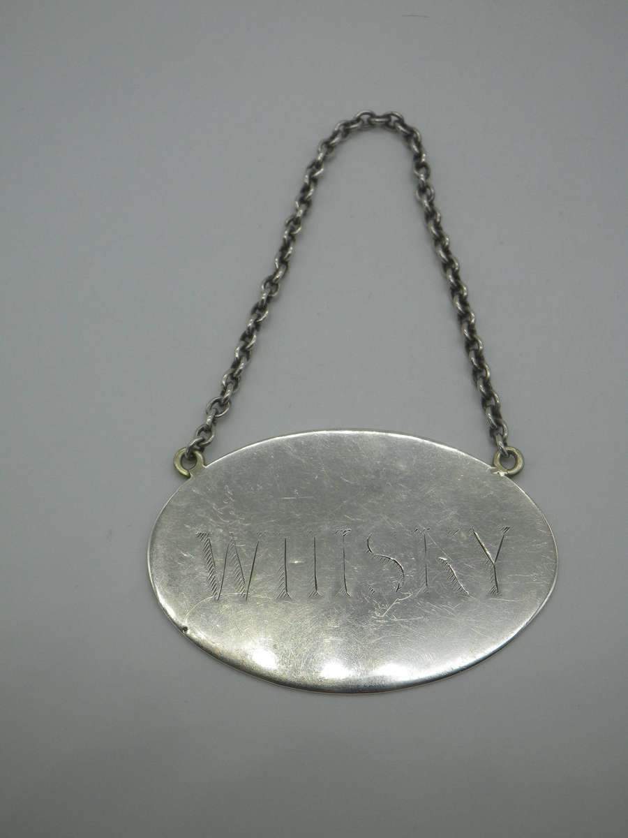 Hallmarked SOUTH AFRICAN! Sterling Silver Large Oval Whisky Decanter label. 19.15grms. 6cm x 4cm