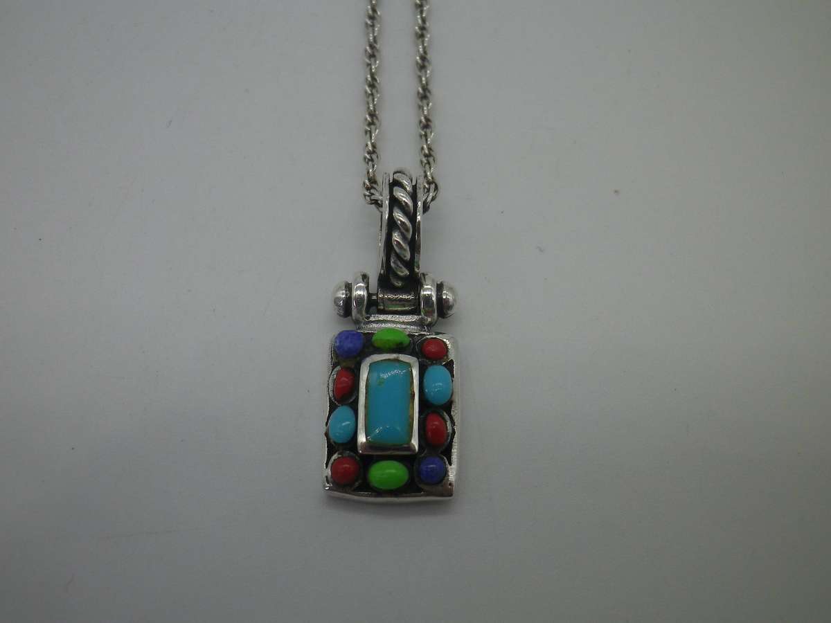 BEAUTIFUL STERLING SILVER & Multi colour stone NECKLACE. 51cm long 8grams.