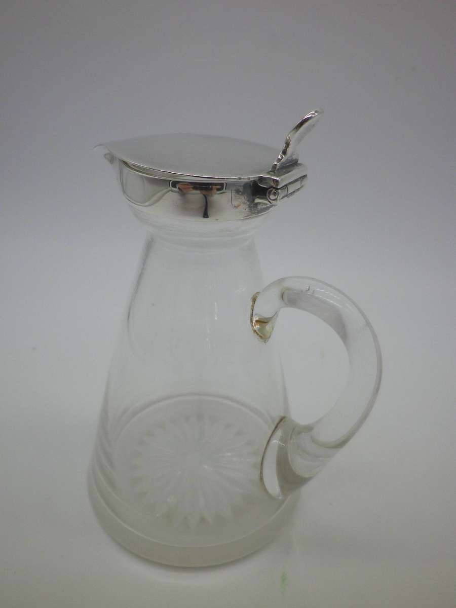 Rare Whiskey Noggin with hallmarked silver lid and label.  London, 1896. 11cm