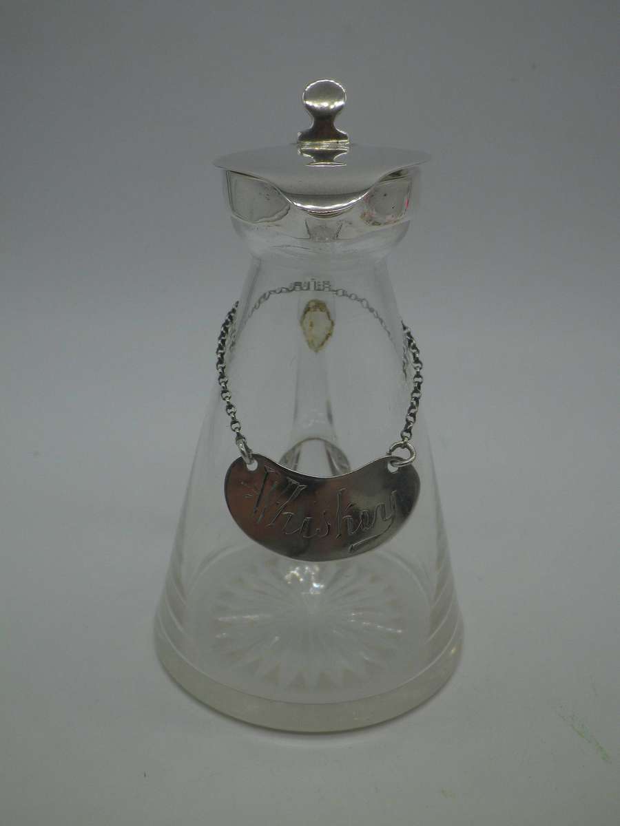 Rare Whiskey Noggin with hallmarked silver lid and label.  London, 1896. 11cm
