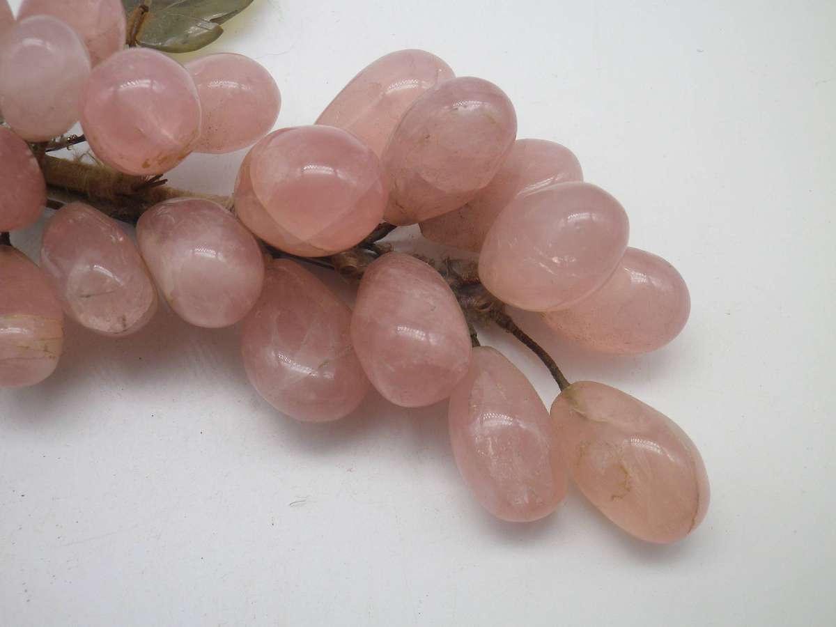 Rose Quartz bunch of grapes, with Green stone leaves.
