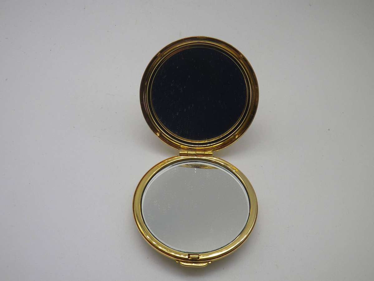 Vintage Gold Tone double pocket mirror. Good Quality. One side magnifying. 6cm