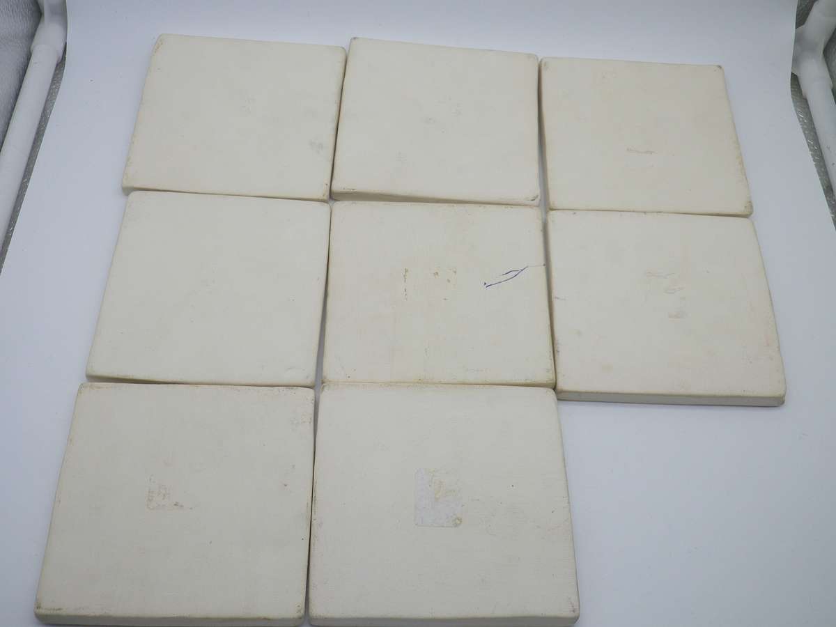 FOR LOUISE ONLY PLEASE!! EIGHT Hand Made 10cm square glazed ceramic tiles. Lovely!
