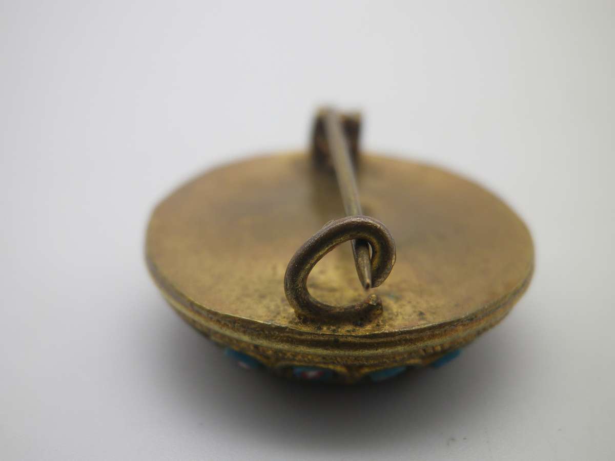 Dainty MICRO MOSAIC brooch made in Italy. Gold tone metal. 2cm