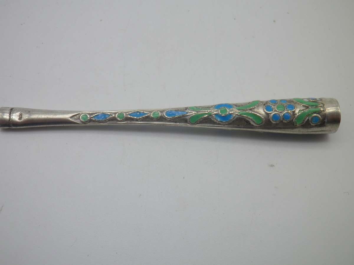 Vintage Chinese Sterling Silver & Enamel Cigarette Holder.