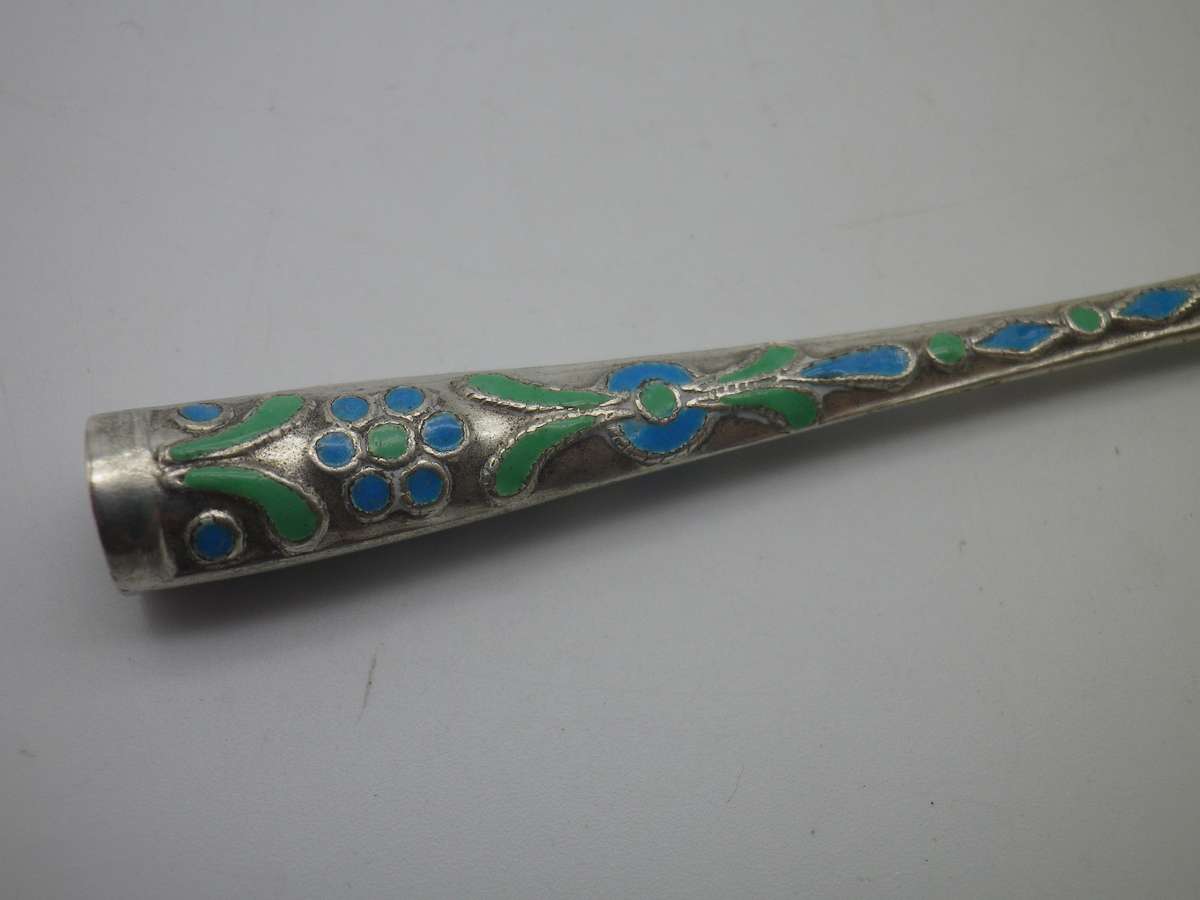 Vintage Chinese Sterling Silver & Enamel Cigarette Holder.