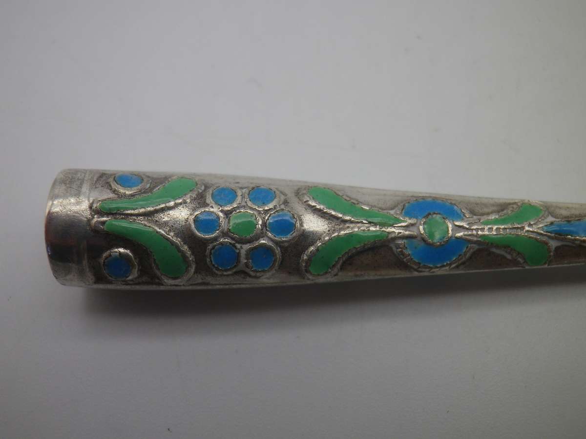 Vintage Chinese Sterling Silver & Enamel Cigarette Holder.