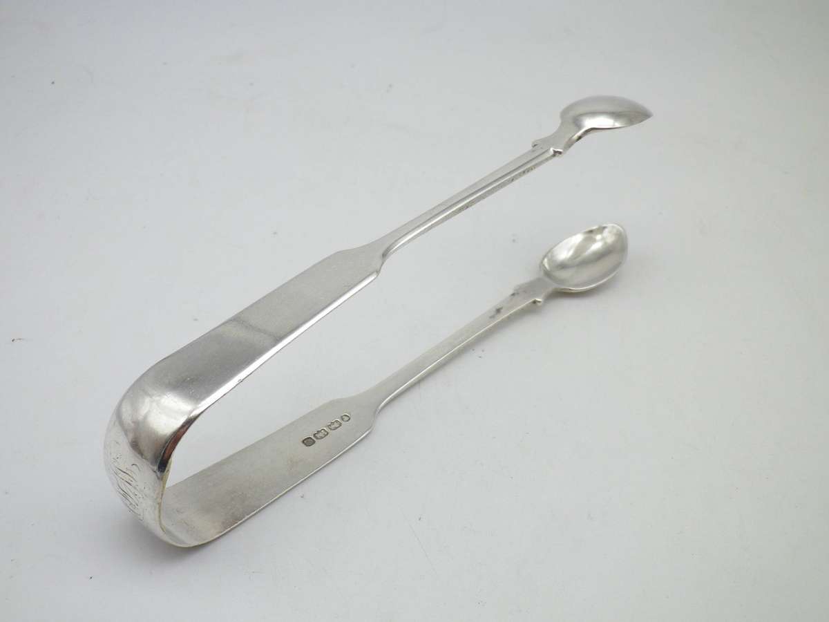 Rare Exeter Silver! Large Hallmarked Silver Sugar tongs. Exeter, 1850 John Stone. 14cm 40grams