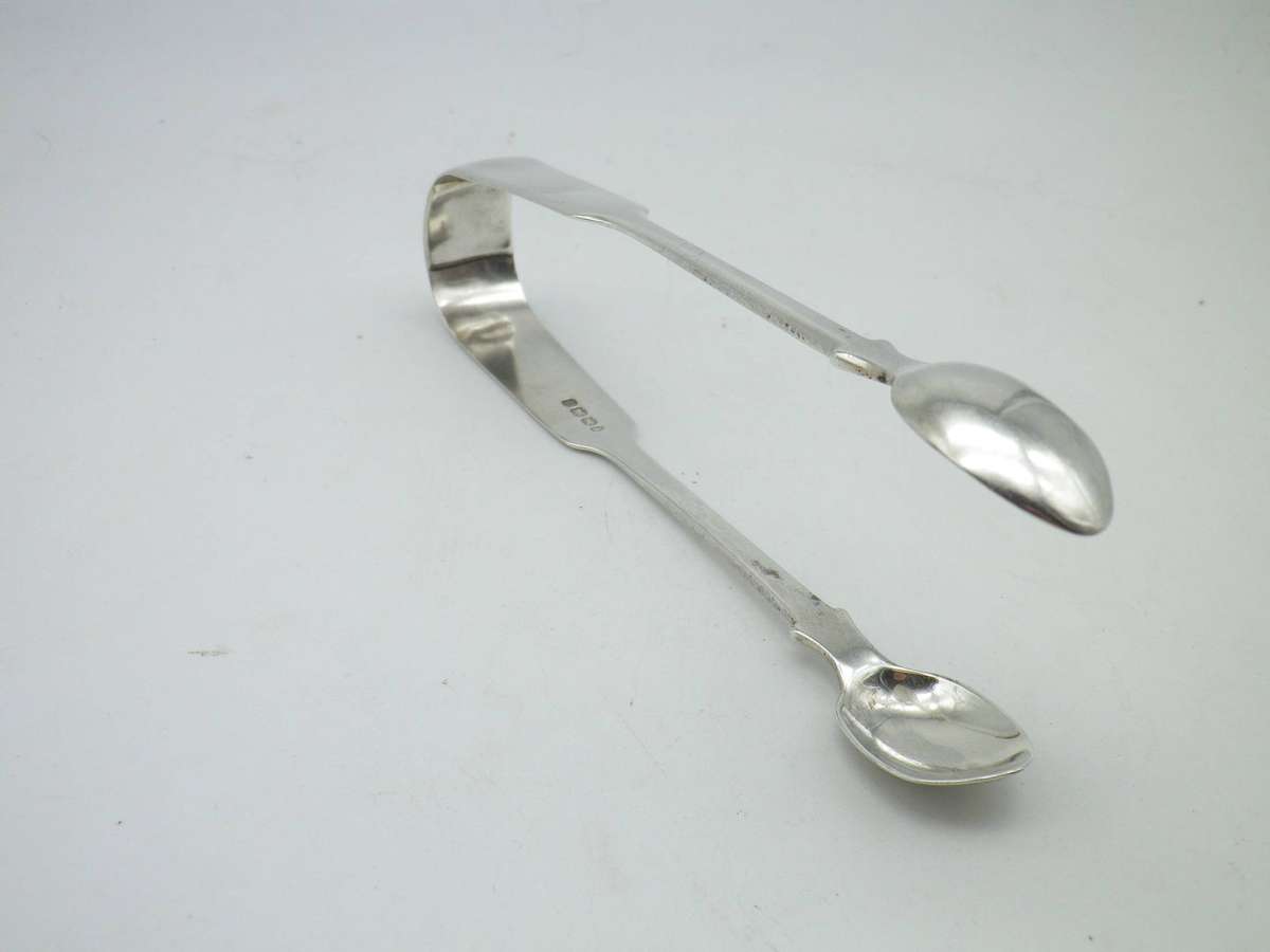 Rare Exeter Silver! Large Hallmarked Silver Sugar tongs. Exeter, 1850 John Stone. 14cm 40grams