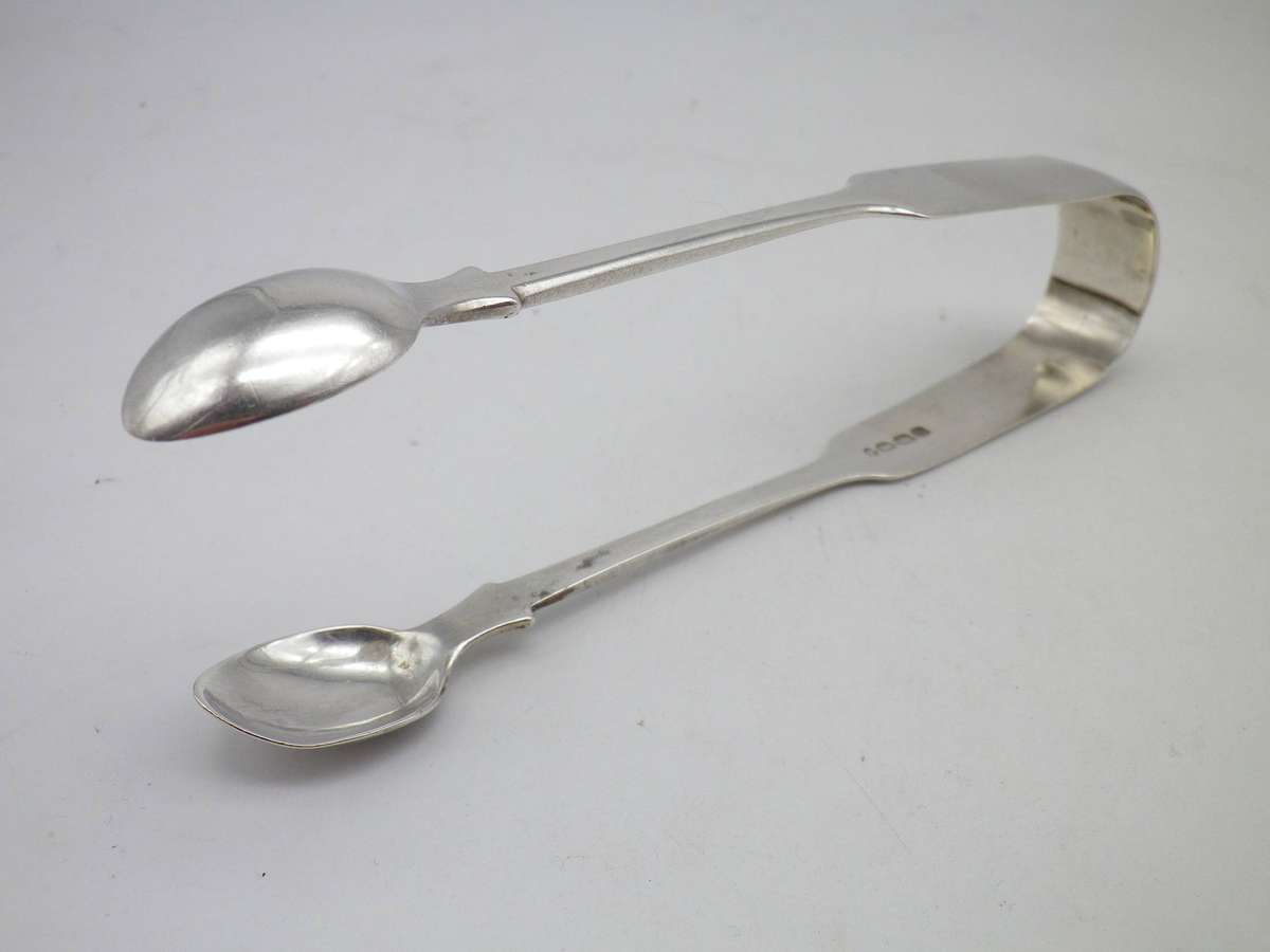 Rare Exeter Silver! Large Hallmarked Silver Sugar tongs. Exeter, 1850 John Stone. 14cm 40grams
