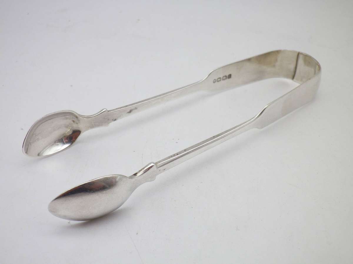 Rare Exeter Silver! Large Hallmarked Silver Sugar tongs. Exeter, 1850 John Stone. 14cm 40grams