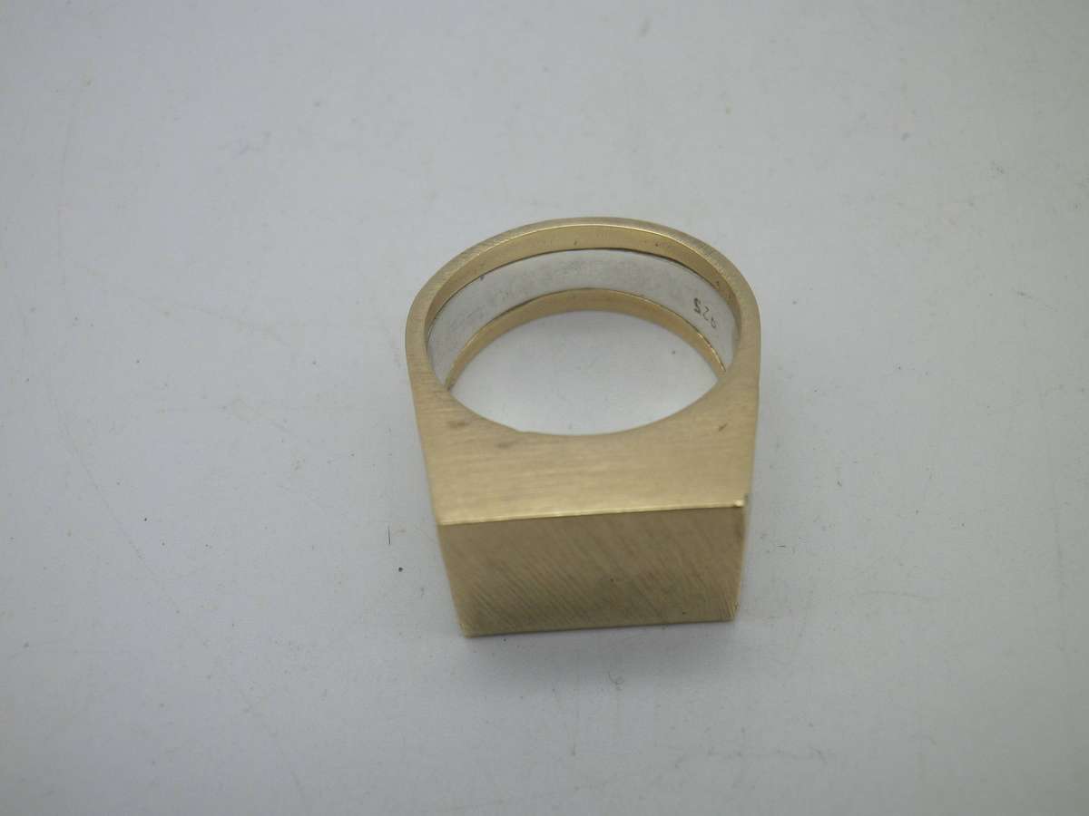 Interesting Sterling Silver & Brass Ring with SECRET COMPARTMENT! Size N 1/2