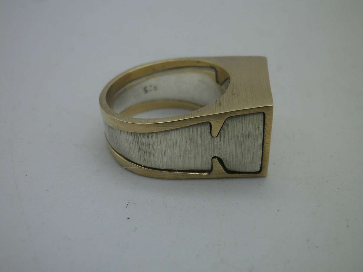 Interesting Sterling Silver & Brass Ring with SECRET COMPARTMENT! Size N 1/2